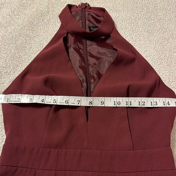 Topshop Plunge V Neck Maroon Jumpsuit Halter Sleeveless Straight Leg - Picture 7 of 11